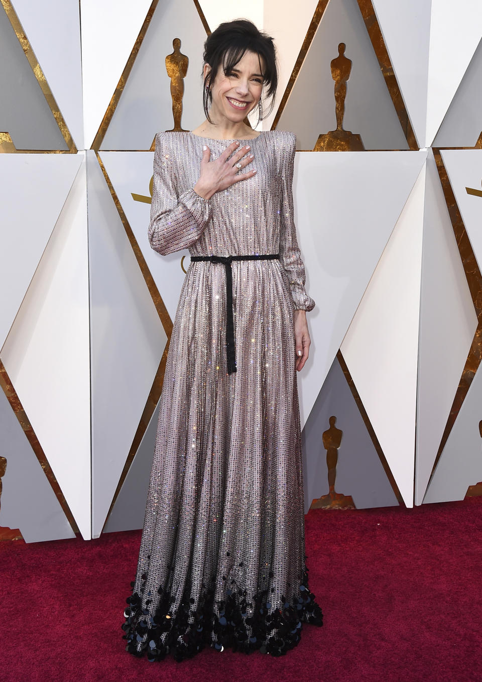 FILE - Sally Hawkins arrives at the Oscars on March 4, 2018, in Los Angeles. Hawkins turns 46 on April 27. (Photo by Jordan Strauss/Invision/AP, File)