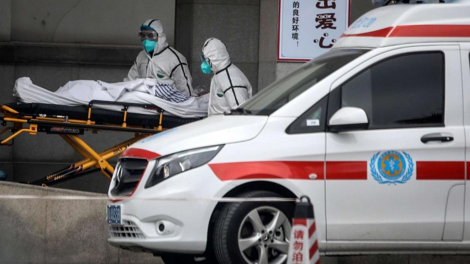 PHOTO: In this Jan. 17, 2020, file photo, medical staff transfer patients to Jin Yintan hospital in Wuhan, Hubei, China, after a second person in the city had died of a pneumonia-like virus since the outbreak started in December. (Getty Images, FILE)