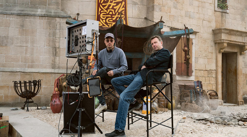 Directors Jonathan Goldstein and John Francis Daley on the set of Dungeons & Dragons: Honor Among Thieves
