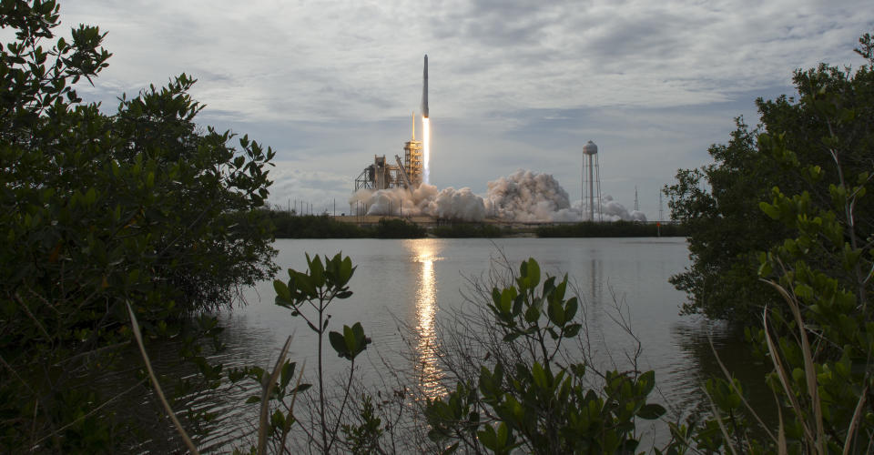 The SpaceX Falcon 9 rocket, with the recycled Dragon spacecraft onboard, launches from the Kennedy Space Center on June 3 in Cape Canaveral, Florida. (Photo: Bill Ingalls/NASA via Getty Images)