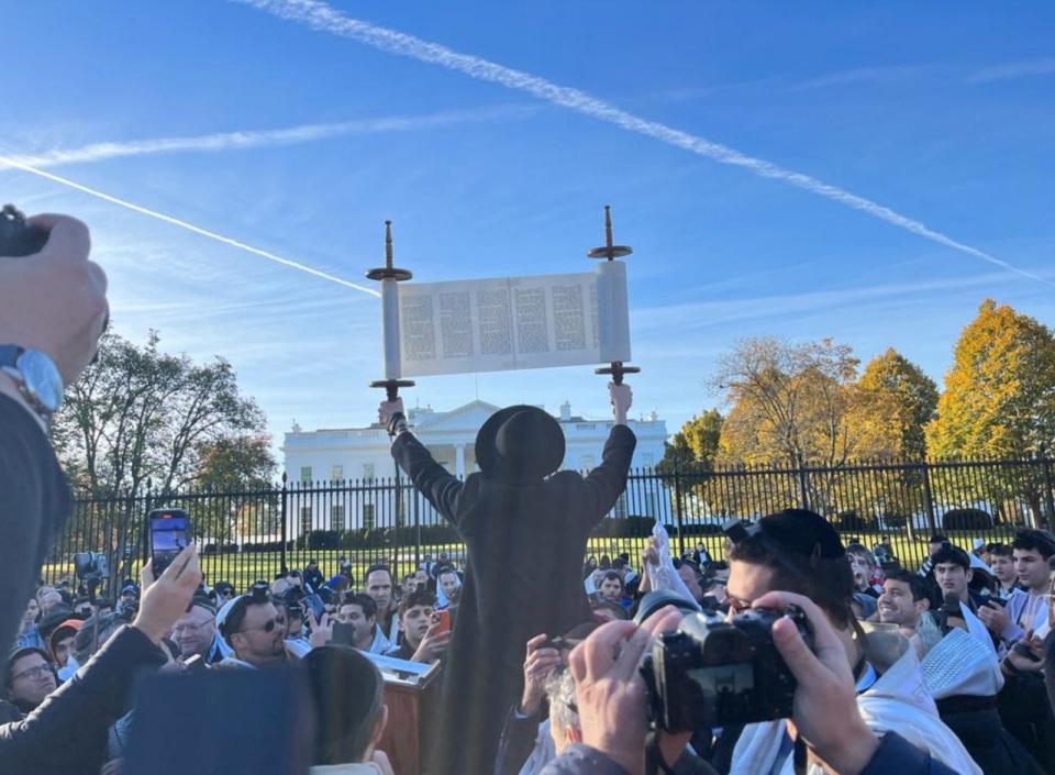Jews gather for a pre-rally prayer service outside the White House at the "March for Israel" in Washington D.C. on Tuesday, Nov. 14, 2023.