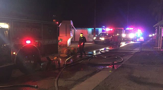 Fire crews arrived at the mobile home 9.30pm Sunday where the blaze caused serious damage. Picture: Tucson Fire Department