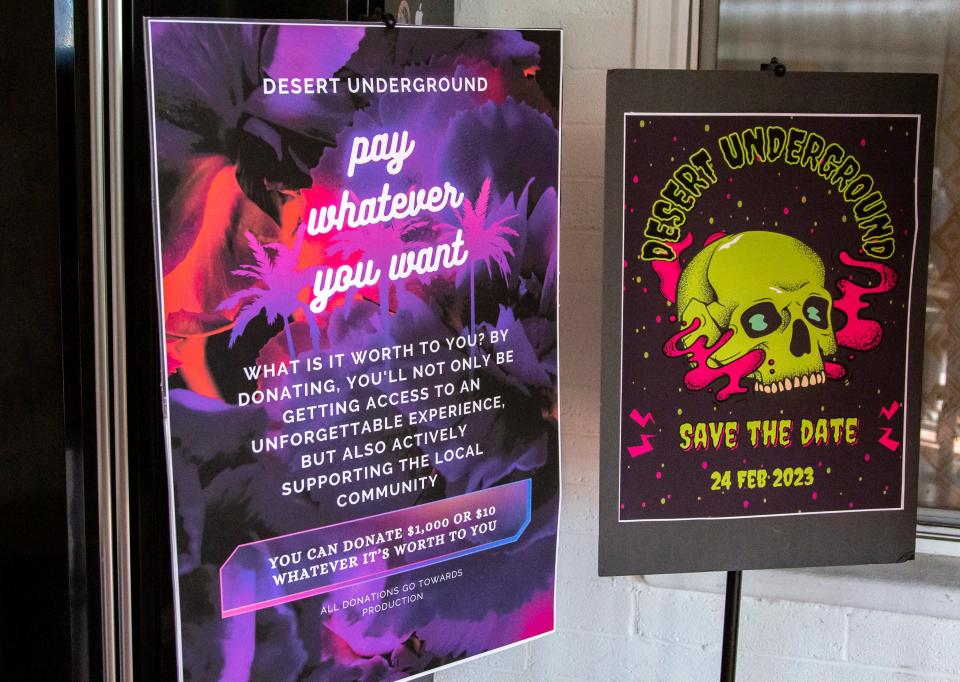 Desert Underground posters are seen at organizer Angel Chavez's home in Coachella, Calif., Friday, Jan. 27, 2023. 