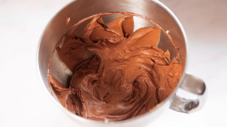 dark chocolate mousse in mixing bowl 