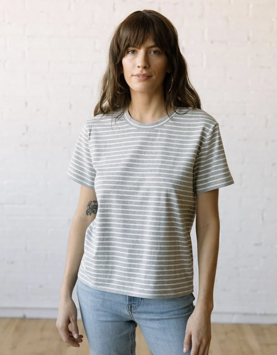 Tradlands Box T-Shirt in Grey Stripe