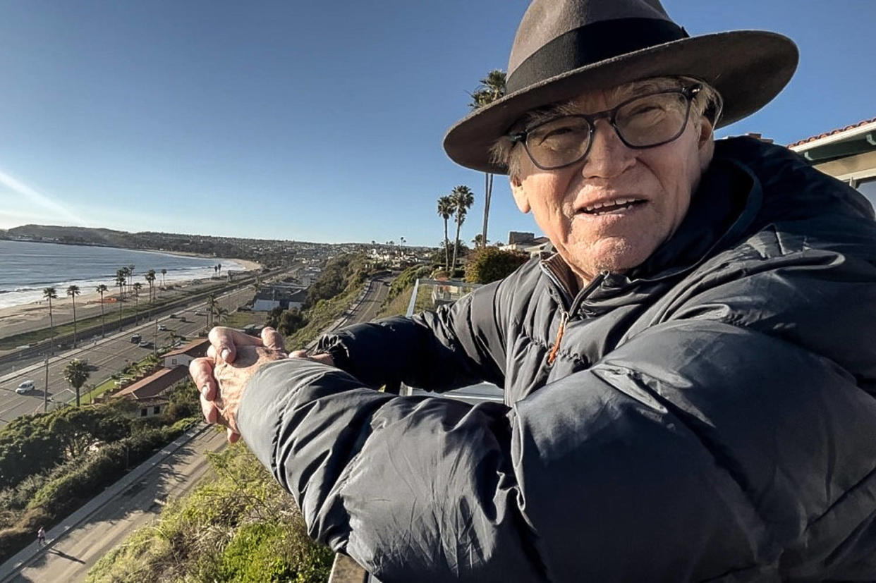 Following the latest round of storms in California, Dana Point resident Edward looks out over his seaside home amid concerns of landslides and eroding beaches.  (NBC News)