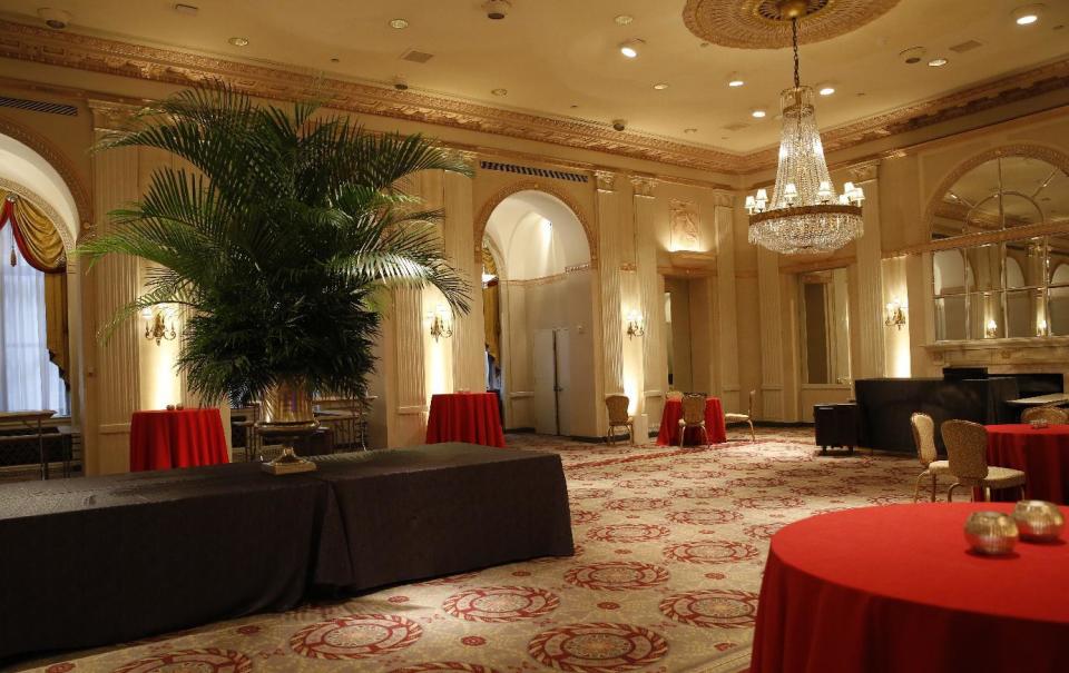 A small event room is shown inside the renowned Waldorf Astoria hotel, Tuesday, Feb. 28, 2017, in New York. The Waldorf Astoria's history dates to 1893, but its original home was torn down to make way for the Empire State Building. The "new" Waldorf Astoria's more than 40 stories opened on Park Avenue in 1931, built at a cost topping $40 million ($639 million in today's dollars) making it one of the world's largest and most expensive hotels at the time. (AP Photo/Kathy Willens)