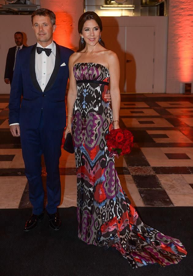 Princess Mary looks incredible in this floor-length swooping gown. Photo: Getty.