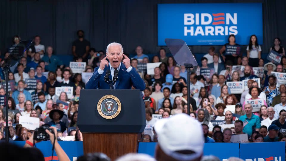 President Joe Biden speaks at a post-debate campaign rally on June 28, 2024 in Raleigh, North Carolina. - Allison Joyce/Getty Images