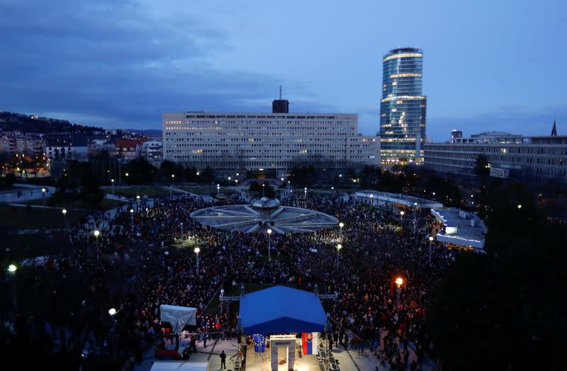 Protest rally marking the second anniversary of the murder of the investigative reporter Jan Kuciak and his fiancee Martina Kusnirova, one week ahead of country's parliamentary election in Bratislava