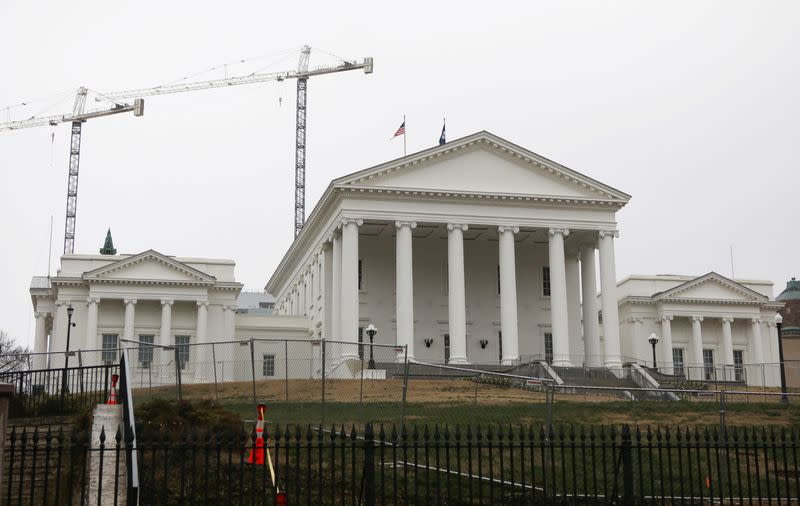 Chain-link fence has been set in place on the grounds of the Virginia State Capitol ahead of a gun rights advocates and militia members rally in Richmond, Virginia