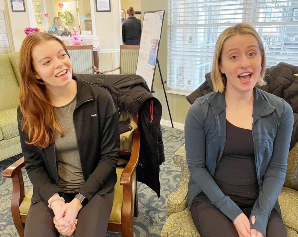 Caroline Purdy, left, and Cara Torchia, both actors with the recent "Hairspray" production that came to IU Auditorium, sing and perform at Bloomington's Brookdale Senior Living center as part of an IU Auditorium program that's offering programs in the community.