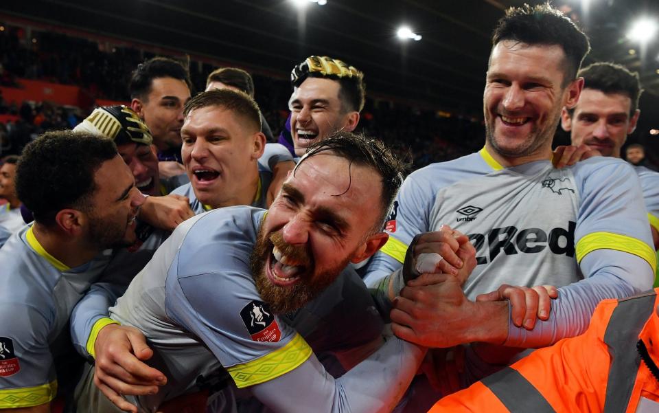 Derby celebrate their penalty shootout victory - Getty Images Europe