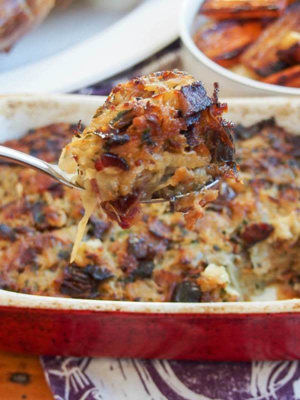<p>Caroline's Cooking</p><p>This tasty rutabaga, date and bacon stuffing is not your average dry, bread-heavy affair. It has a lovely mix of sweet and savory flavors, is juicy and rich and the perfect accompaniment to a festive dinner.</p><p><strong>Get the recipe: <a href="https://www.carolinescooking.com/rutabaga-bacon-and-date-stuffing/" rel="nofollow noopener" target="_blank" data-ylk="slk:Rutabaga Bacon and Date Stuffing;elm:context_link;itc:0;sec:content-canvas" class="link "><em>Rutabaga Bacon and Date Stuffing</em></a></strong></p>