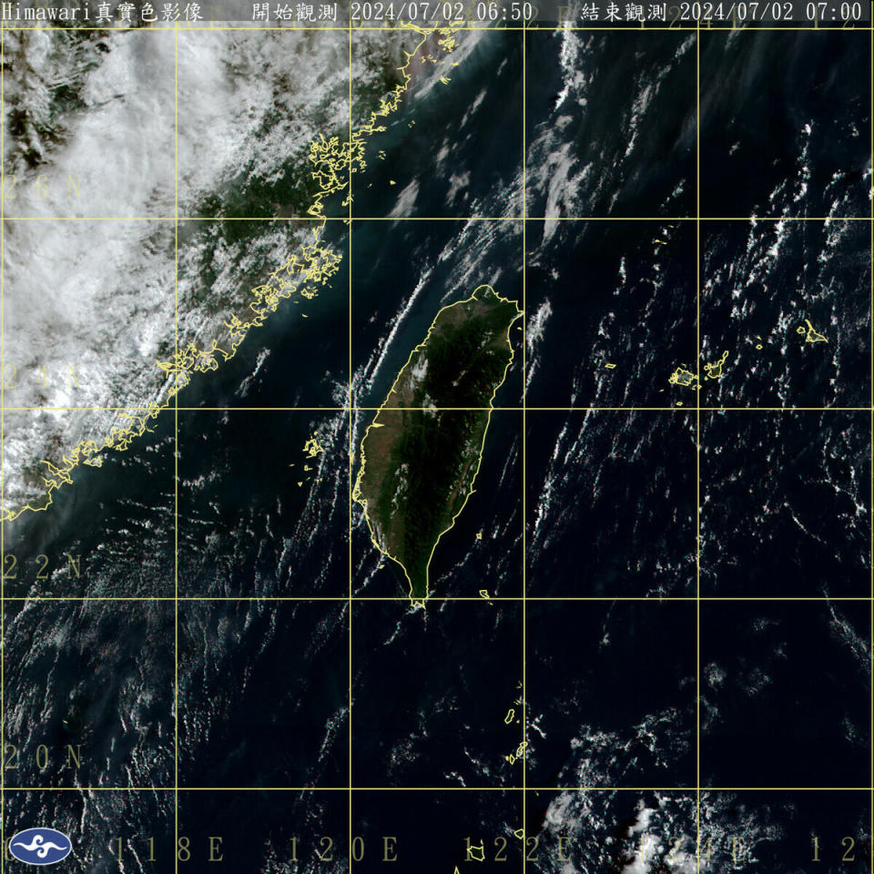 太平洋高氣壓中心近似滯留，中央氣象署表示，全台各地包括澎湖、金門、馬祖，今天大都是晴到多雲且高溫炎熱的天氣。   圖：中央氣象署／提供