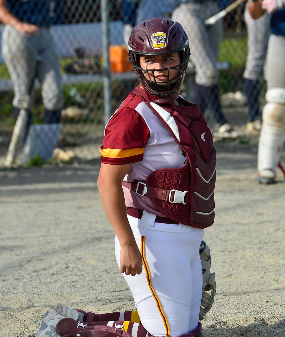 Case’s Olivia Silva looks to the bench for signals during Wednesday’s game against Somerset Berkley.