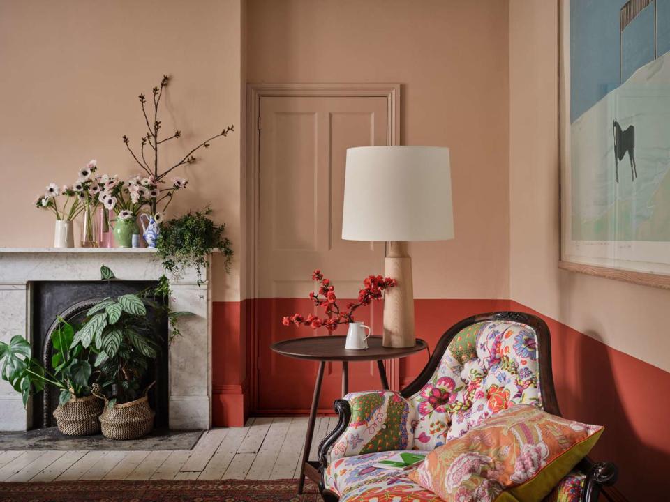 <p>Courtesy of Farrow & Ball</p> Templeton Pink and Bamboozle by Farrow & Ball