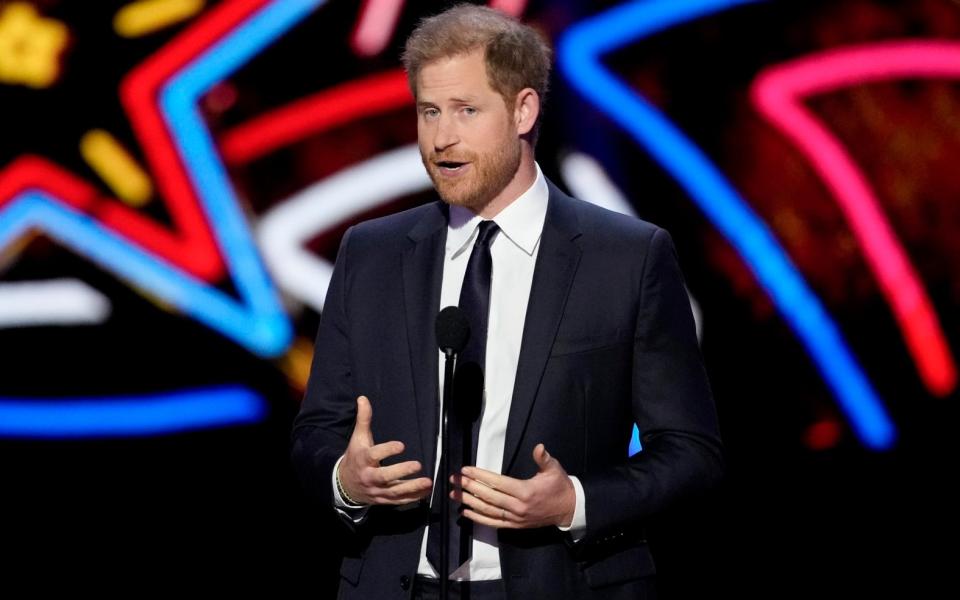 The Duke of Sussex, pictured during an unannounced appearance at an NFL award ceremony in Las Vegas on Thursday night