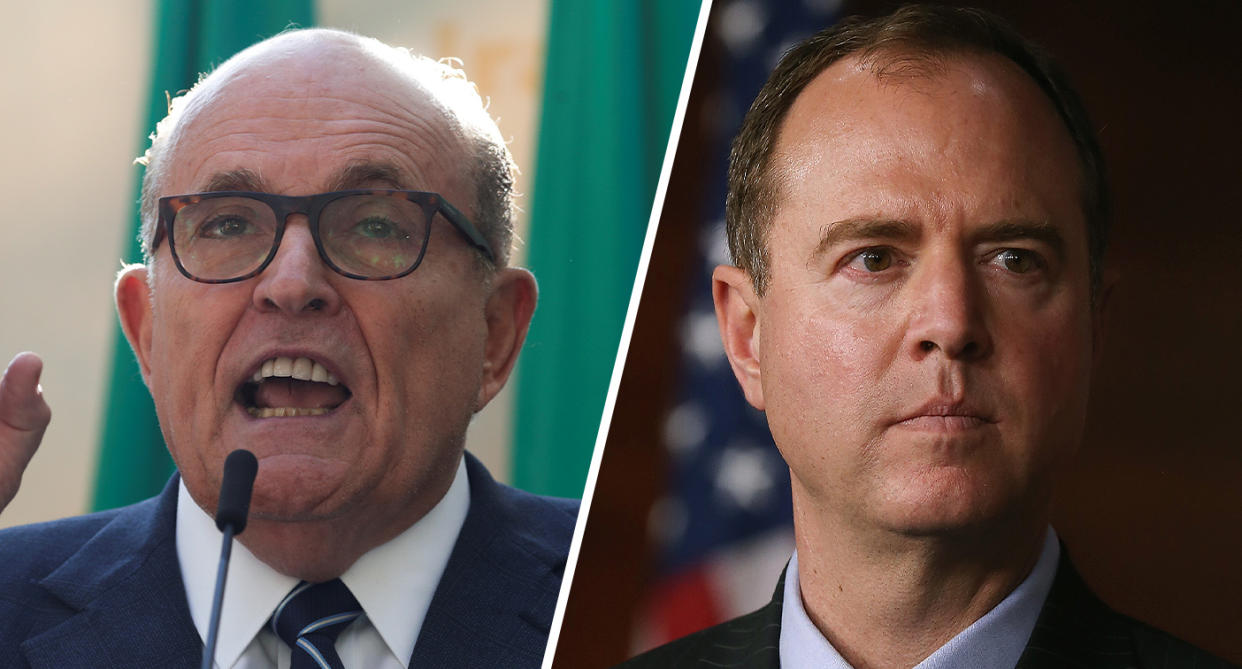 Rudolph Giuliani  and Rep. Adam B. Schiff. (Photos: Shannon Stapleton/Reuters, Mark Wilson/Getty Images)