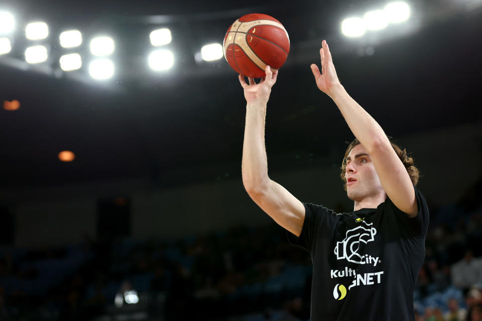 MELBOURNE, AUSTRALIA – AUGUST 16: Josh Giddey of Australia during the match between the Australia Boomers and Brazil at Rod Laver Arena on August 16, 2023 in Melbourne, Australia. (Photo by Graham Denholm/Getty Images)