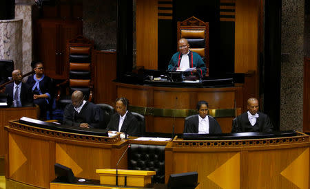 Chief Justice Mogoeng Mogoeng speaks in Parliament prior to the swearing in of Cyril Ramaphosa as South Africa's President in Cape Town, South Africa, February 15, 2018. REUTERS/Mike Hutchings