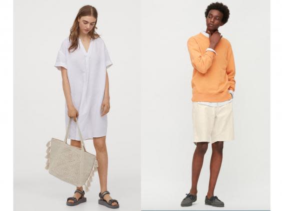 Stay cool in breathable fabrics such as these linen outfits (left, H&M, right, Uniqlo)