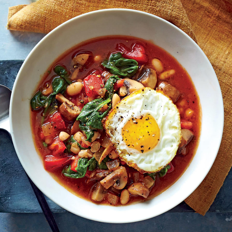 White Bean & Vegetable Bowls with Frizzled Eggs