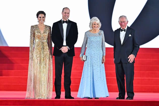 From left: Kate Middleton; Prince William; Camilla, Duchess of Cornwall; and Prince Charles attend the premiere of 