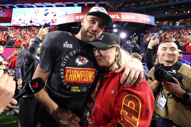 Christian Petersen/Getty Donna Kelce with Travis Kelce after Super Bowl LVII