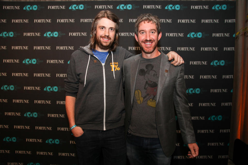 Mike Cannon-Brookes, left, and Scott Farquhar, co-founders and co-CEOs of Atlassian and 2016 honorees on Fortune's 40 Under 40 list, pose for a photo.