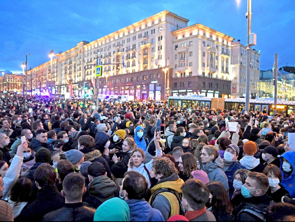 Opposition supporters attend a rally in support of jailed Kremlin critic Alexei Navalny, in Moscow (AFP via Getty Images)