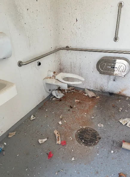 On July 5, someone used fireworks to cause extensive damage to the bathrooms at Surrey Downs Park on Southeast 4th Street.