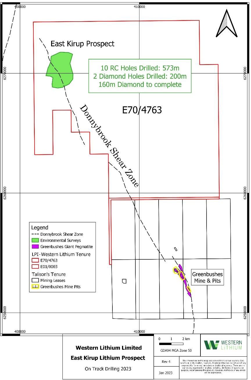 Location of the drilling program north-west of the Greenbushes lithium mine