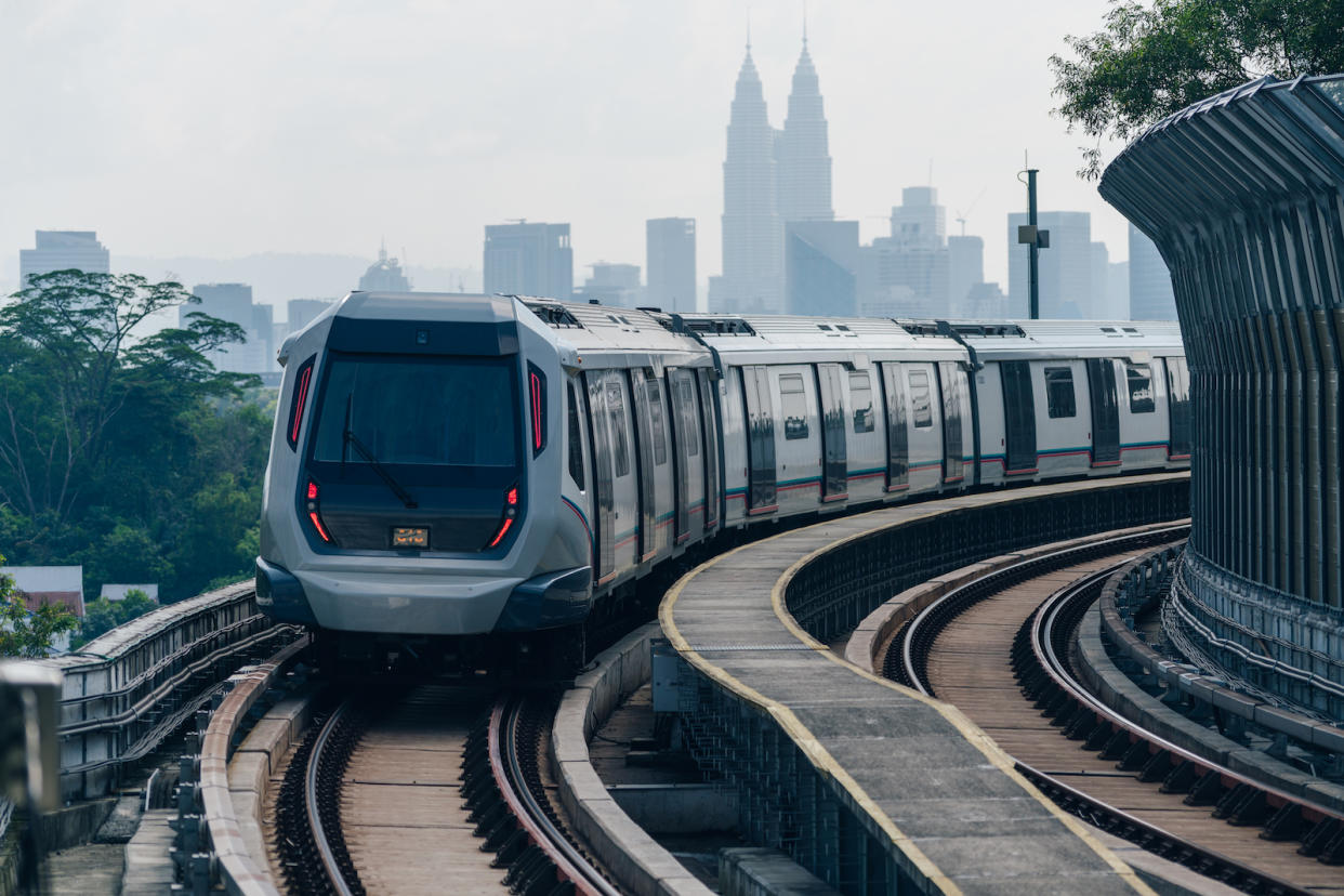 A picture of a mode of transport, the MRT, in Malaysia