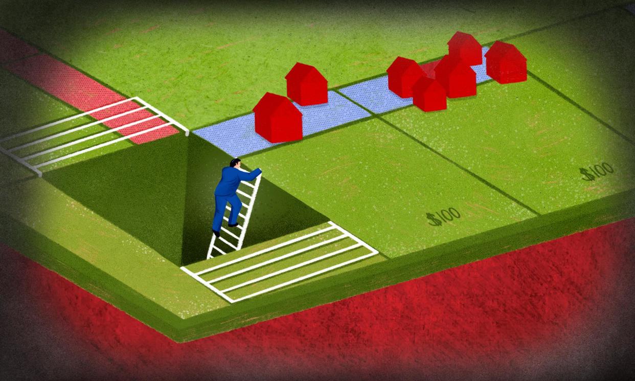 <span>Transparency International Australia says international regulators and the federal government have ‘clearly identified real estate as being at very high risk of money laundering involving organised crime gangs’.</span><span>Illustration: Victoria Hart/Guardian Design</span>