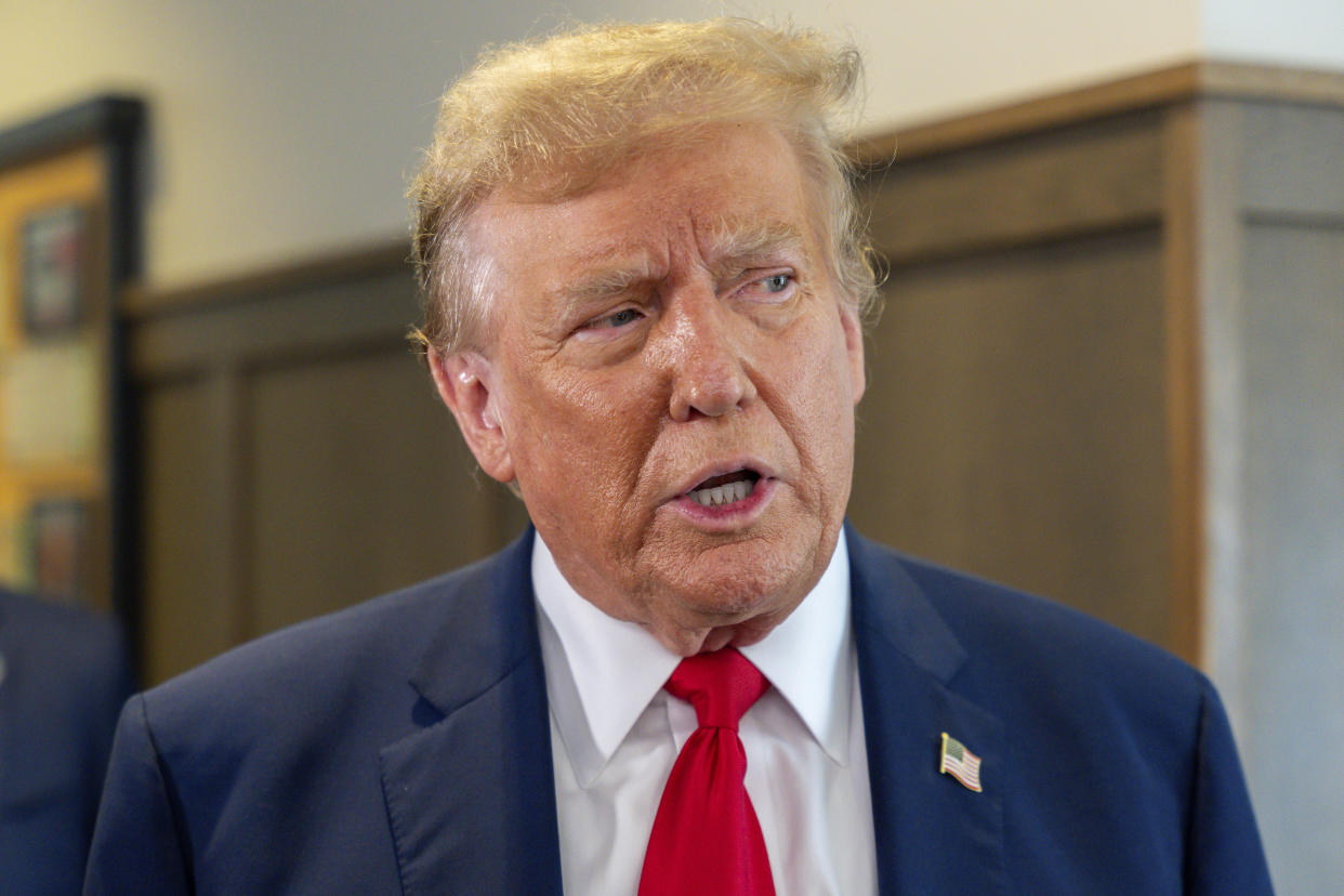 Former President Donald Trump inside a Chick-fil-A eatery.