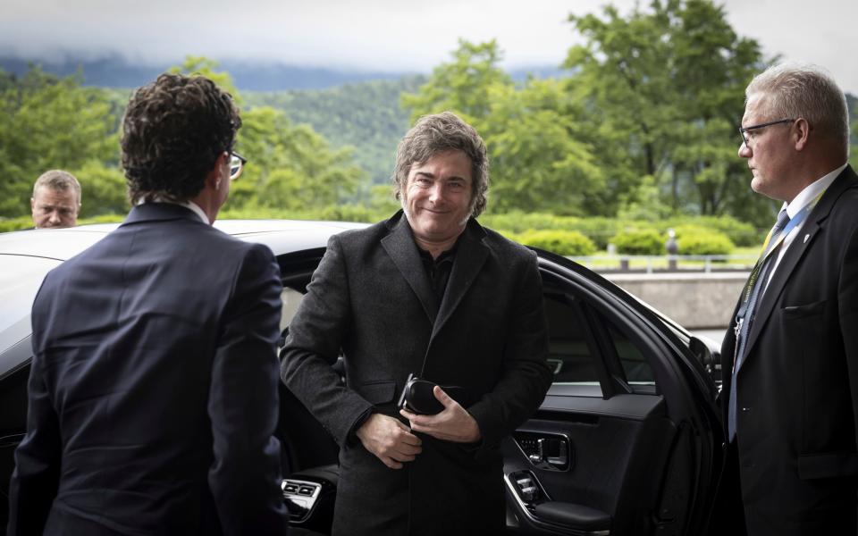 Javier Milei arrives for the Summit on Peace in Ukraine, in Switzerland on Saturday