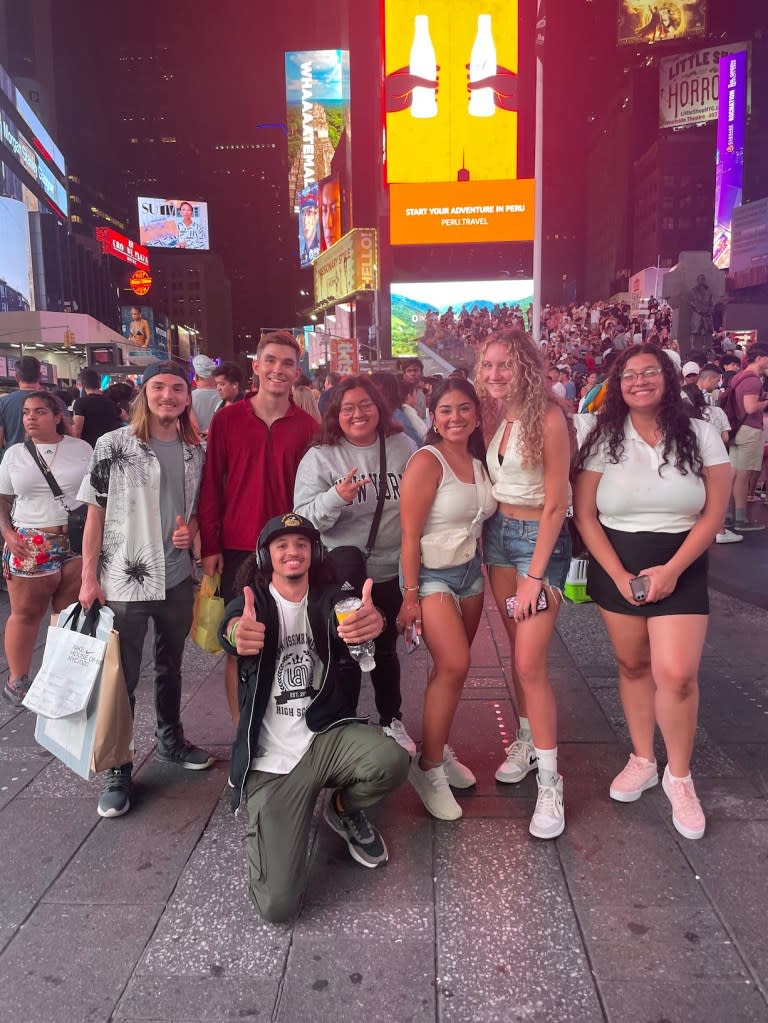 Brook Roozen and fellow AEP students had dinner at Times Square during their trip. American Exchange Project