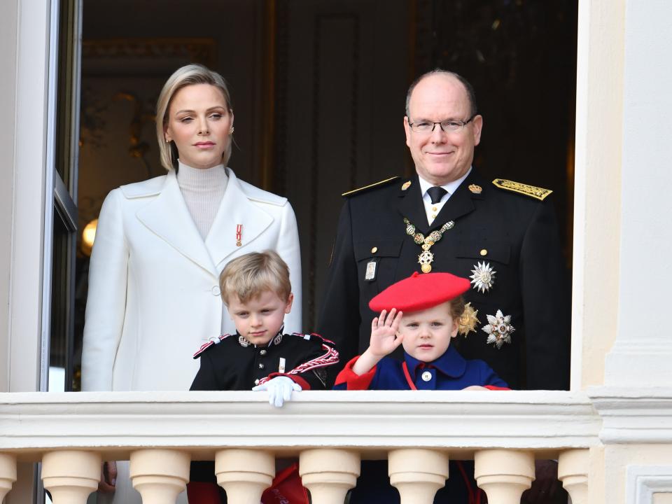 Princess Charlene of Monaco and Prince Albert II of Monaco with children Prince Jacques of Monaco and Princess Gabriella of Monaco in 2019