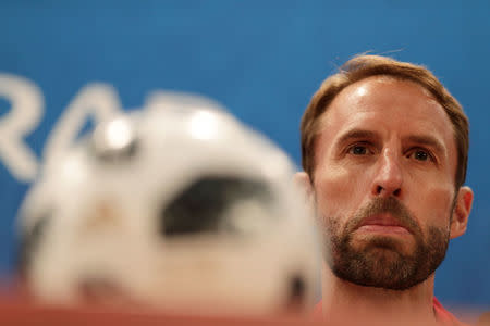 Soccer Football - World Cup - England Press Conference - Volgograd Arena, Volgograd, Russia - June 17, 2018 England manager Gareth Southgate during the press conference REUTERS/Ueslei Marcelino