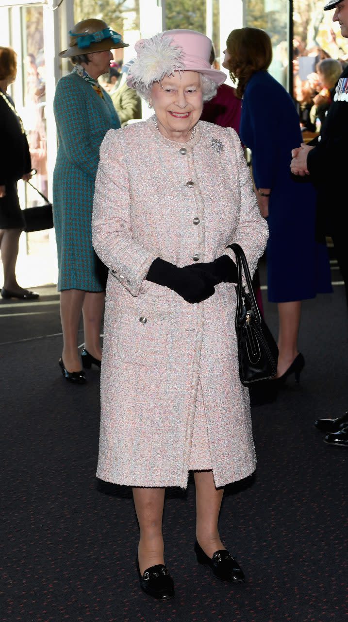 CHICHESTER, ENGLAND - NOVEMBER 30: Queen Elizabeth II arrives to the Chichester Theatre while visiting West Sussex on November 30, 2017 in Chichester, United Kingdom. (Photo by Stuart C. Wilson/Getty Images)