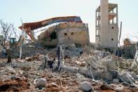 The rubble of a hospital supported by Doctors Without Borders (MSF) near Maaret al-Numan, in Syria's northern province of Idlib, after the building was hit by air strikes