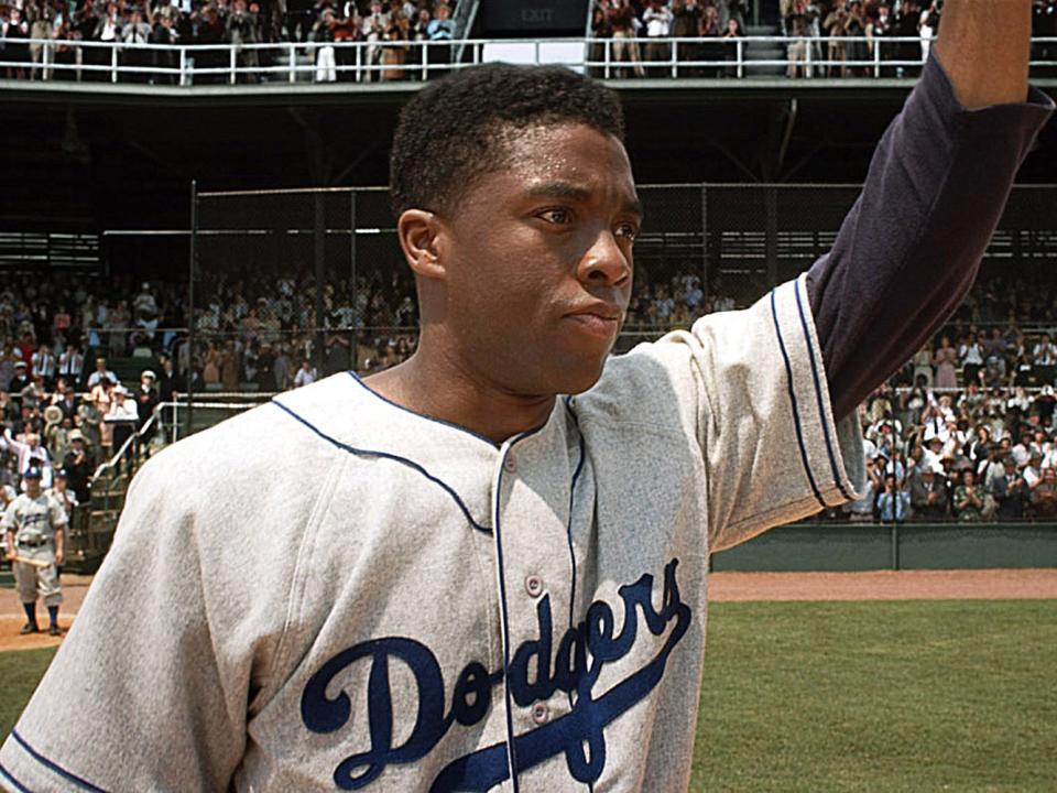 Chadwick Boseman in "42."