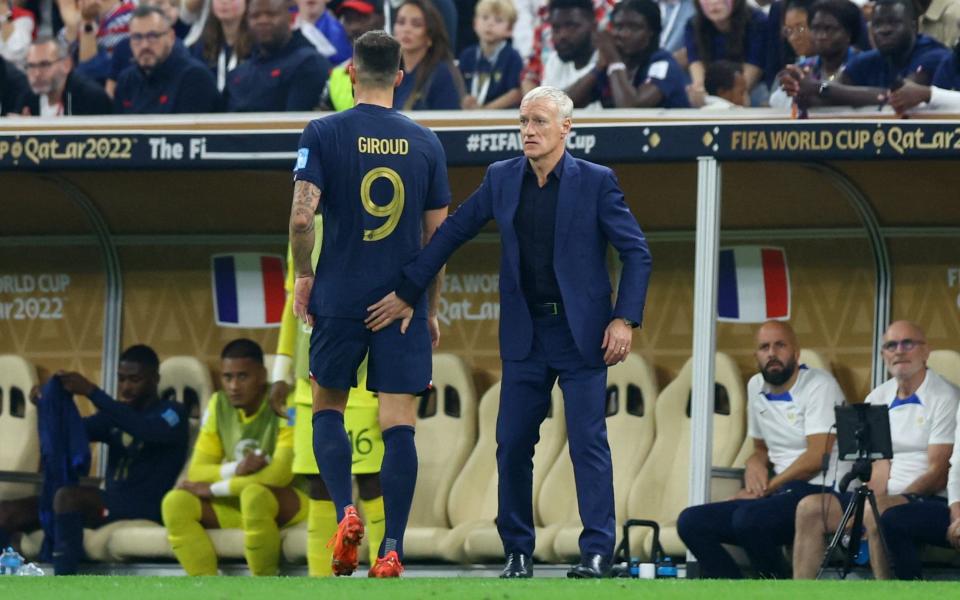 France's Olivier Giroud is substituted off by France coach Didier Deschamps - Reuters