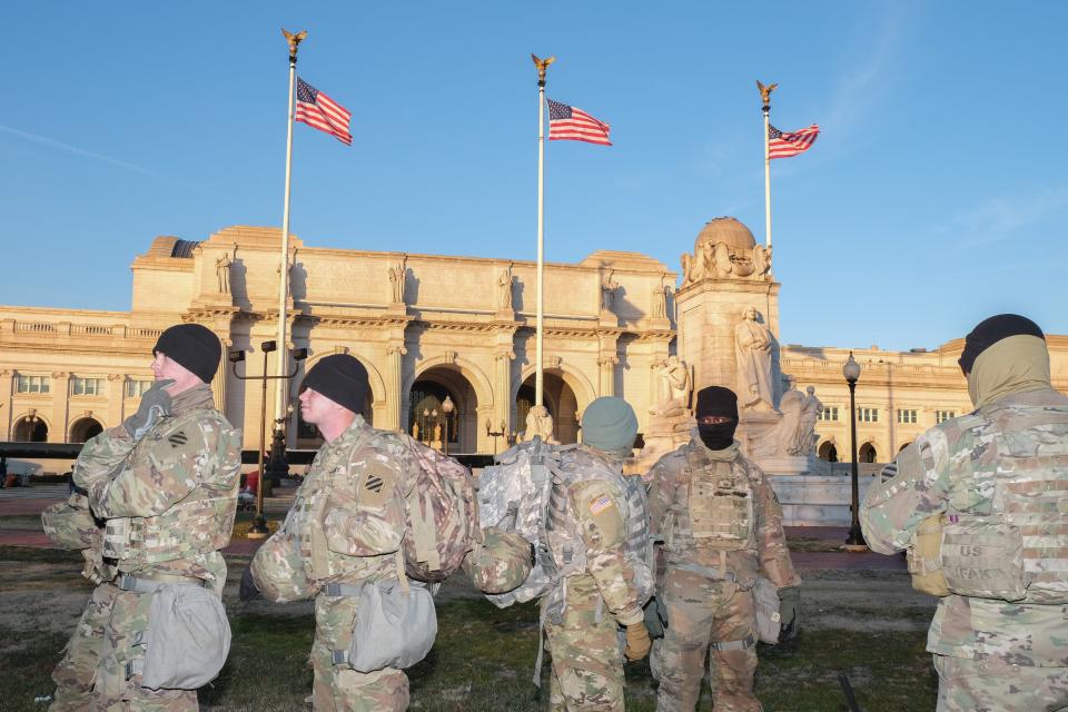 National guard members from Georgia in front of Union Station.