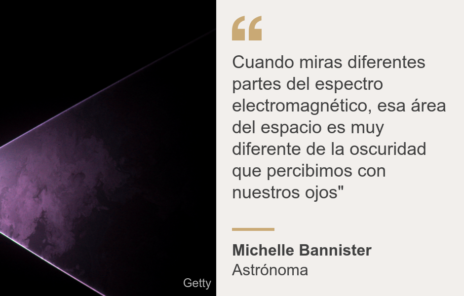 "Cuando miras diferentes partes del espectro electromagnético, esa área del espacio es muy diferente de la oscuridad que percibimos con nuestros ojos"", Source: Michelle Bannister, Source description: Astrónoma, Image: 