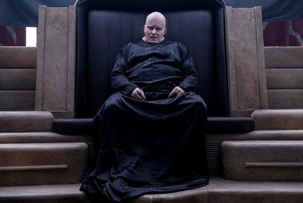 Stellan Skargard in a robed moment in "Dune." He says the Baron is an "all-consuming character. He consumes people, he consumes food. He wants everything for himself."