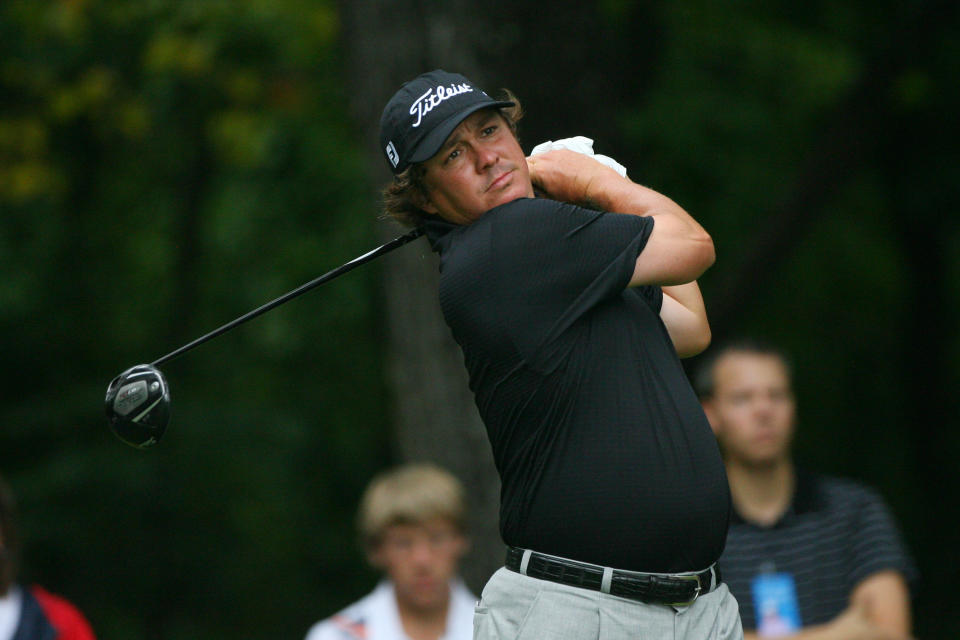 GREENSBORO, NC - AUGUST 19: Jason Dufner hits his tee shot on the second hole during the final round of the Wyndham Championship at Sedgefield Country Club on August 19, 2012 in Greensboro, North Carolina. (Photo by Hunter Martin/Getty Images)