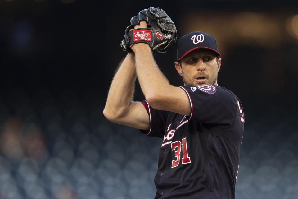 The Washington Nationals are working to get starting pitcher Max Scherzer ready for a potential wild-card game after two back injuries. (Tommy Gilligan-USA TODAY Sports)