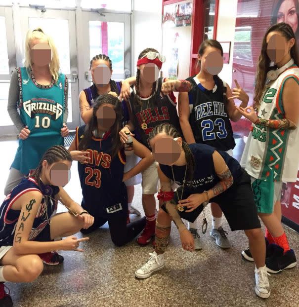 A photo of Memorial High School students wearing cornrows and fake tattoos for Spirit Week.&nbsp; (Photo: Monica Day)